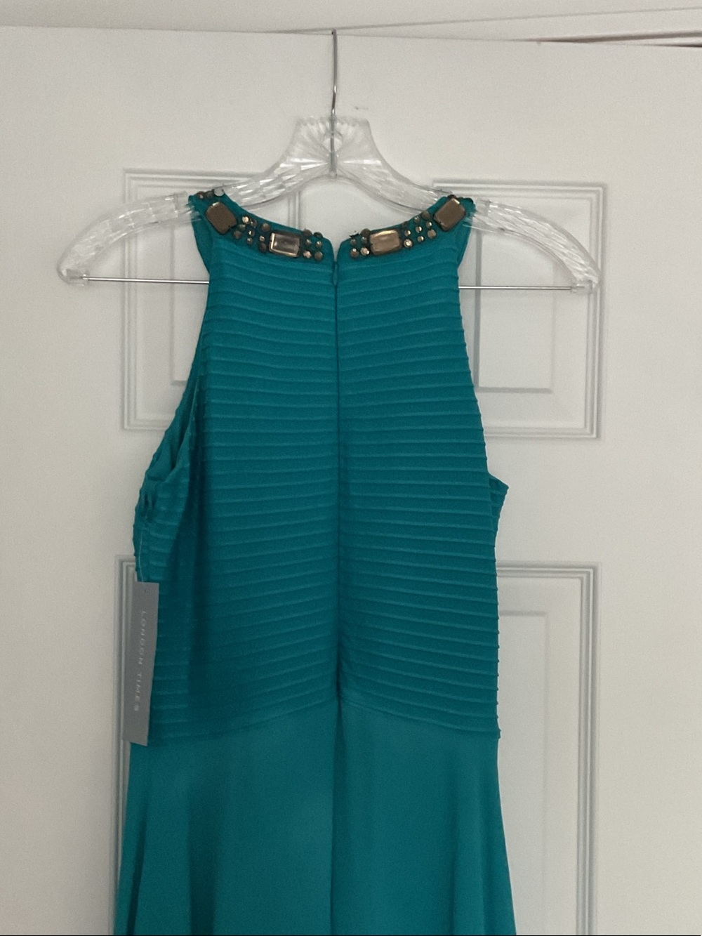 London Times Teal High-Neck Beaded Gown - Picture 5 of 6